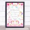 Pretty Pink Unicorn And Rainbows Welcome Birthday Personalized Event Party Sign