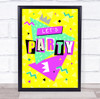1990 90's Yellow Retro Birthday Let's Personalized Event Party Decoration Sign