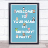 Blue Background Cute Animals Birthday Personalized Event Party Decoration Sign