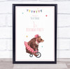 Pink Bear On Bike Birthday Personalized Event Occasion Party Decoration Sign