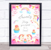 Pink Unicorn Rainbows Sweets Help Yourself Birthday Personalized Party Sign