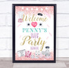 Sleepover Birthday Rose Gold Sparkle Cat Personalized Event Party Sign