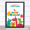 Multicolored Cartoon Dinosaurs Birthday Personalized Event Party Sign