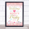 Rose Gold Sparkles & Watercolor Hen Personalized Event Party Decoration Sign
