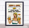 Comic Style Woman Winking CheersBeers Welcome To Stag Do Personalized Party Sign