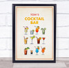 Multiple Drinks Cocktail Bar Room Personalized Wall Art Sign