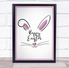 Happy Easter Pink Bunny Ears Wall Art Print