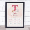 New Baby Birth Details Christening Nursery Pink Initial T Keepsake Gift Print