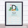 New Baby Birth Details Christening Nursery Dinosaur Initial D Gift Print