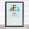 New Baby Birth Details Christening Nursery Dinosaur Initial E Gift Print