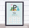 New Baby Birth Details Christening Nursery Dinosaur Initial P Gift Print