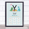 New Baby Birth Details Christening Nursery Dinosaur Initial Y Gift Print