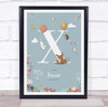 New Baby Birth Details Christening Nursery Woodland Animals Initial X Gift Print