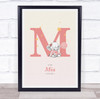 Pink Baby Girl Elephant Initial M Baby Birth Details Nursery Christening Print