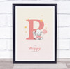Pink Baby Girl Elephant Initial P Baby Birth Details Nursery Christening Print