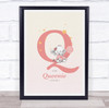 Pink Baby Girl Elephant Initial Q Baby Birth Details Nursery Christening Print