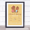 New Baby Birth Details Christening Nursery Dark Skin Boy Girl Twins Gift Print