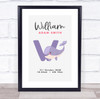 New Baby Birth Details Christening Nursery Initial Whale W Keepsake Gift Print