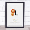 New Baby Birth Details Christening Nursery Initial L Lion Keepsake Gift Print