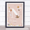 Baby Birth Details Nursery Christening Woodland Animals Pink Initial N Print