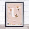 Baby Birth Details Nursery Christening Woodland Animals Pink Initial U Print