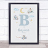 New Baby Birth Details Nursery Christening Blue Planes Initial B Gift Print