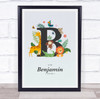 Jungle Animals Initial B Baby Birth Details Nursery Christening Gift Print