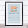 New Baby Birth Details Christening Nursery Boy Twins Keepsake Gift Print