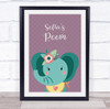 Elephant With Flowers Purple Room Personalised Children's Wall Art Print