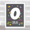 Grey Floral Butterfly Bird Initial O Personalised Children's Wall Art Print