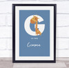Initial Letter G With Giraffe Personalised Children's Wall Art Print