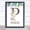 Floral Any Name Initial P Personalised Children's Wall Art Print