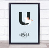 Initial Letter U Unicorn Personalised Children's Wall Art Print