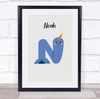 Narwhal Initial Letter N Personalised Children's Wall Art Print