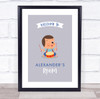 Dark Brown Hair Boy Playing Toy Room Personalised Children's Wall Art Print