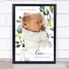 New Baby Birth Details Christening Nursery Gold Leaves Photo Keepsake Gift Print
