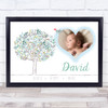 New Baby Birth Details Christening Nursery Blue Tree Photo Keepsake Gift Print