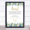 Blue Floral & Gold Mothers Day Poem Aunt Personalized Gift Art Print