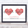 Engagement Congratulations 2 Hearts Names Personalized Gift Art Print