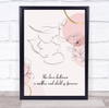 Line Art Mum And Child Pastel Pink Personalized Gift Art Print