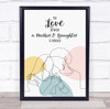 Line Art Mum And Daughter Pastel Personalized Gift Art Print