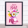 Pink 3 D Flowers Best Mum Personalized Gift Art Print