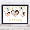 Our Family Photo Hearts X3 White Gold & Floral Personalized Gift Art Print