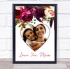 Purple Floral Heart Photo Love You Mum Personalized Gift Art Print