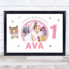 1st Birthday Girl Cute Bear Photo Personalized Gift Art Print