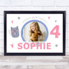 4th Birthday Girl Pink Cute Cat Photo Personalized Gift Art Print