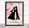 Wedding Couple Silhouette Wedding Date Personalized Wall Art Gift Print