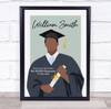 Dark Skin Graduation Boy With Diploma Personalized Wall Art Gift Print