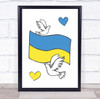 Ukraine Flag Doves Love Peace Hearts Personalized Wall Art Gift Print