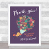 Bird With Bouquet Of Flowers Teacher Name Thank You Personalized Gift Print